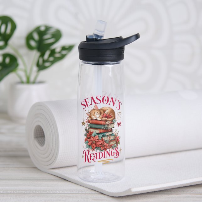 Season's Readings Cozy Kitten  Water Bottle (Yoga (Rotated))