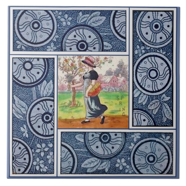 Seasons Tiles: Spring by Kate Greenaway Repro 1880 Tile (Front)