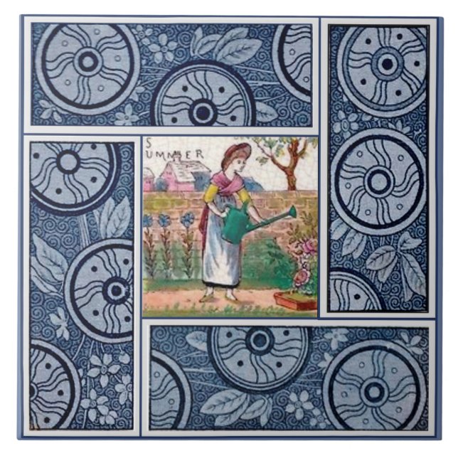 Seasons Tiles: Summer by Kate Greenaway Repro 1880 Tile (Front)