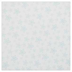 Seastar starfish drawing aqua blue white fabric