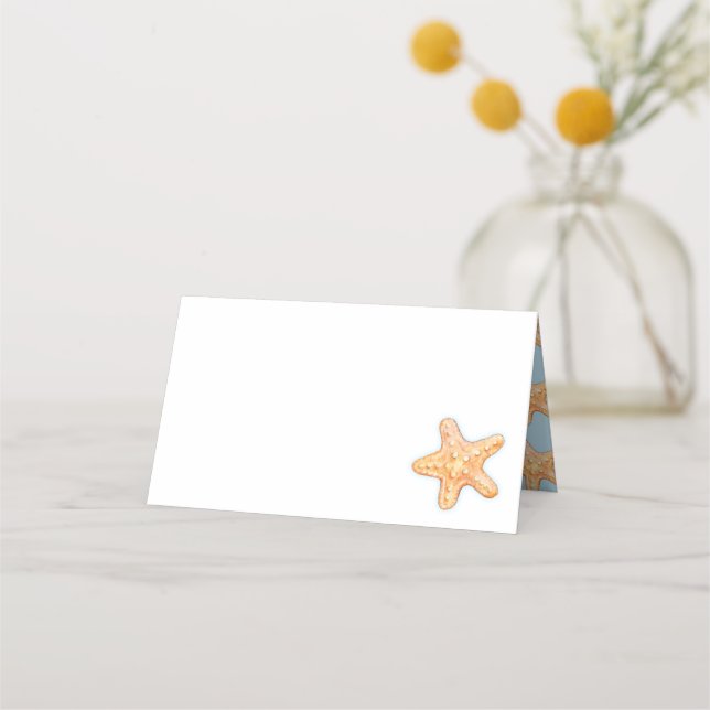 Seastar starfish watercolor art guest place cards (Front)