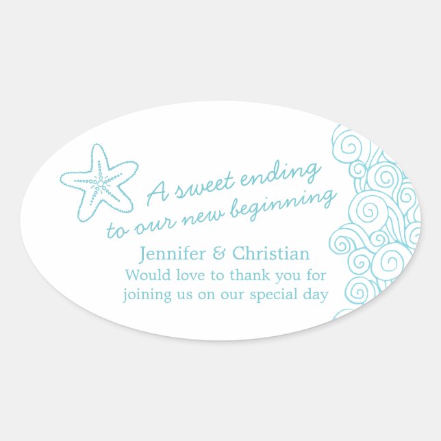 Seastar swirl aqua white wedding candy stickers (Front)