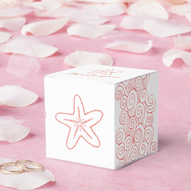 Seastar swirl coral white wedding favour box (Wedding)