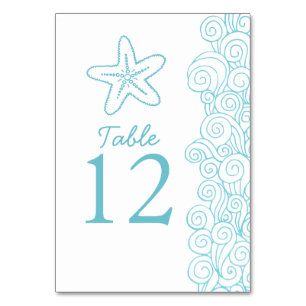 Seastar waves aqua beach Wedding table numbers