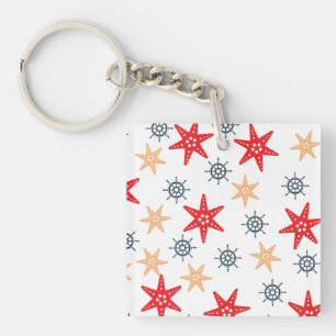 Seastars and steer wheels pattern keychain