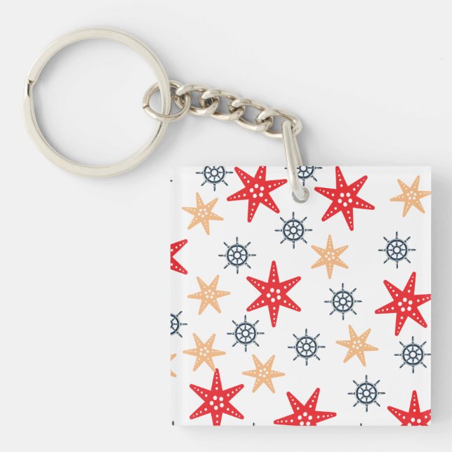 Seastars and steer wheels pattern keychain (Front)