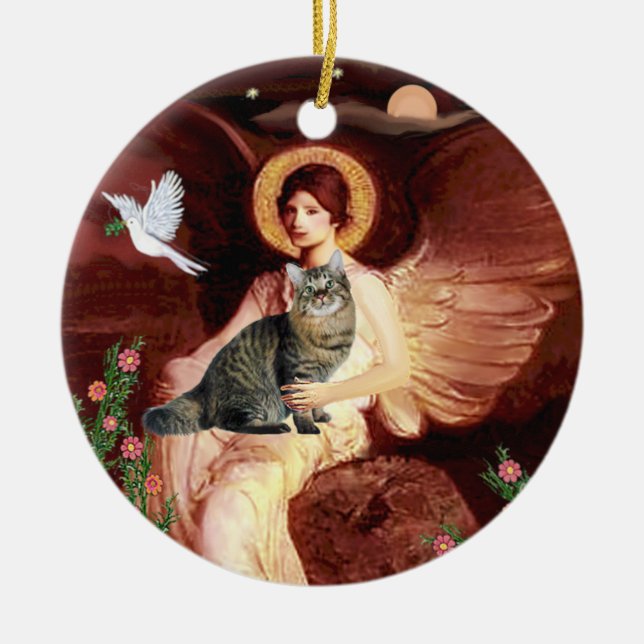 Seated Angel - American Bobtail cat Ceramic Ornament (Front)