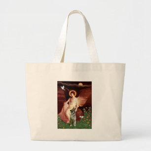 Seated Angel - Norwegian Elkhound Large Tote Bag