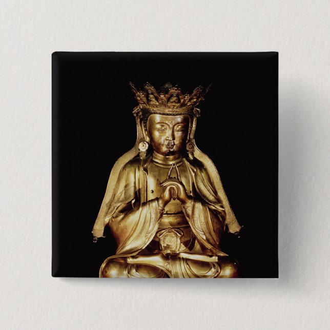 Seated Buddha 2 Inch Square Button (Front)