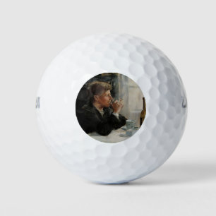 Seated Man Lost in Thought at the Table Golf Balls