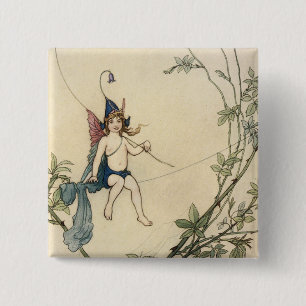 Seated on a Spider's Thread 2 Inch Square Button