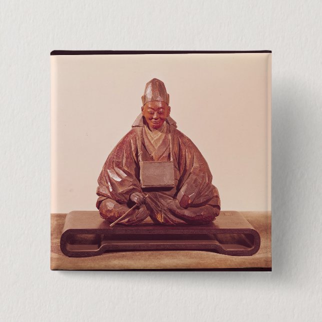 Seated statue of Basho  Edo Period 2 Inch Square Button (Front)