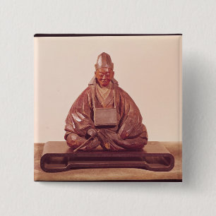 Seated statue of Basho  Edo Period 2 Inch Square Button