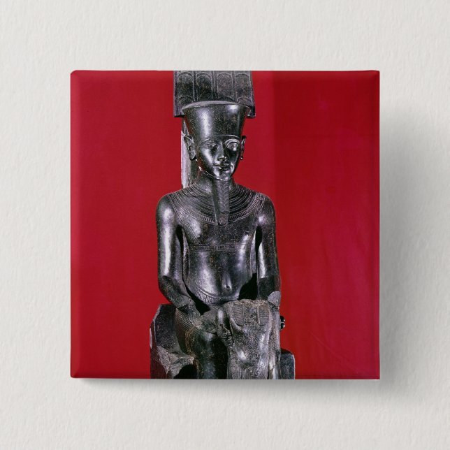 Seated statue of god Amon protecting 2 Inch Square Button (Front)