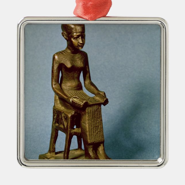 Seated statue of Imhotep  holding an open Metal Ornament (Front)