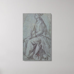 Seated Woman, c.1514 (black & white chalk on blue- Canvas Print