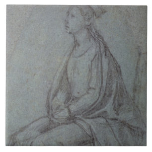 Seated Woman, c.1514 (black & white chalk on blue- Tile