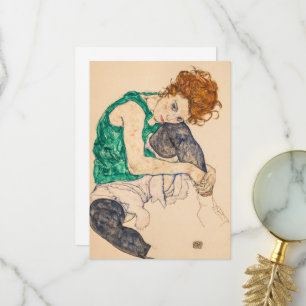 Seated Woman with Bent Knee by Egon Schiele Thank You Card