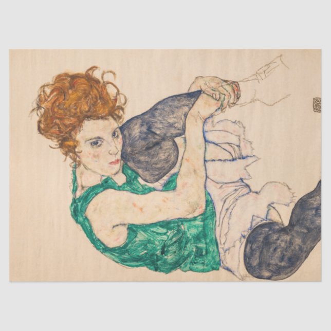Seated Woman with Bent Knee by Egon Schiele Tissue Paper (Front)