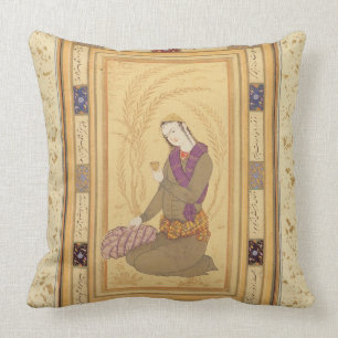 Seated youth holding a cup, from the Large Clive A Throw Pillow