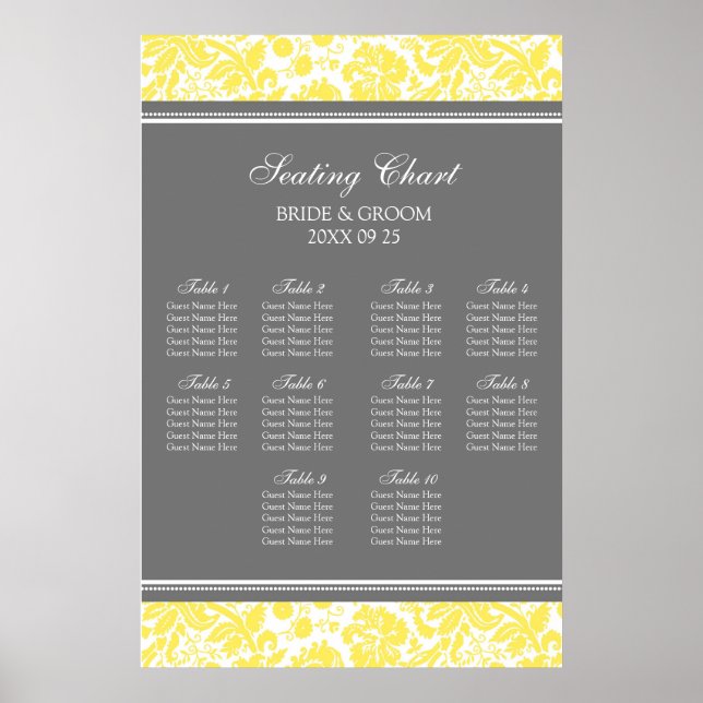 Seating Chart 10 Tables Yellow Grey Damask (Front)
