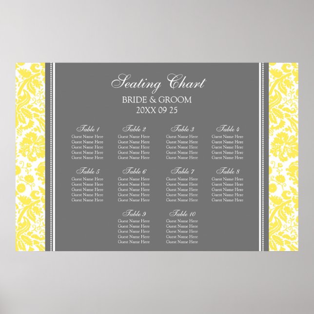 Seating Chart 10 Tables Yellow Grey Damask (Front)