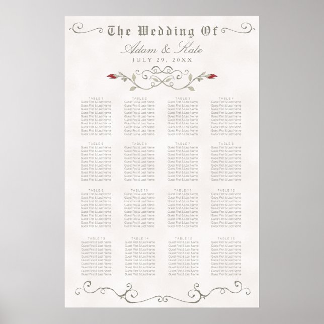 SEATING CHART 121-160 | Elegant Red Rose Wedding (Front)