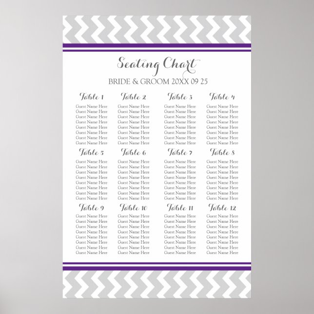 Seating Chart 12 Tables 96 Guest Plum Grey Chevron (Front)