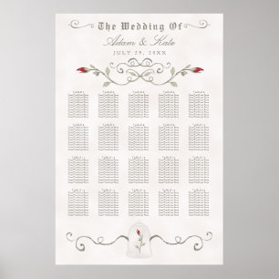 SEATING CHART 151-200 Elegant Red Rose Wedding