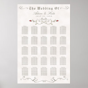 SEATING CHART 201-250 Elegant Red Rose Wedding