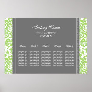 Seating Chart 5 Tables Gray Lime Damask