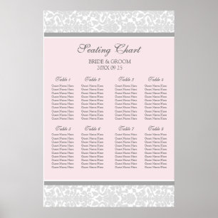 Seating Chart 8 Tables Pink Grey Damask