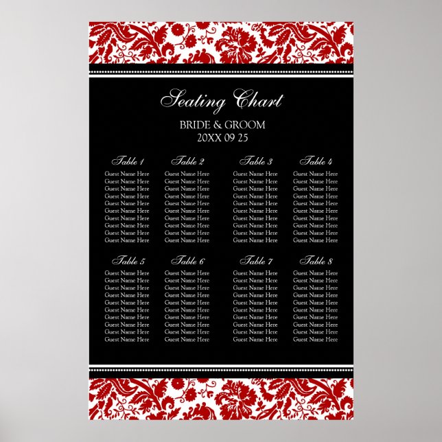 Seating Chart 8 Tables Red Black Damask (Front)