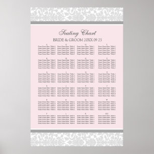 Seating Chart Alphabetical Blush Grey Damask