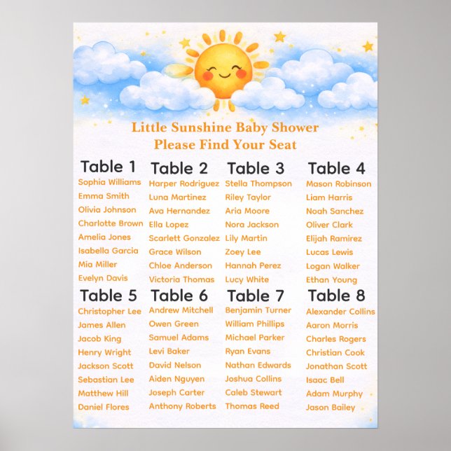 Seating chart baby shower party decor (Front)