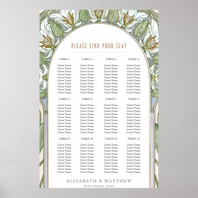 Seating Chart Birds of Paradise Vintage Wedding (Front)