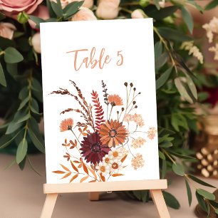 Seating Chart Boho fall rust burgundy mauve Table Number