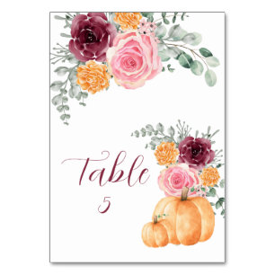 Seating Chart Fall Pumpkin Burgundy Blush Pink Table Number