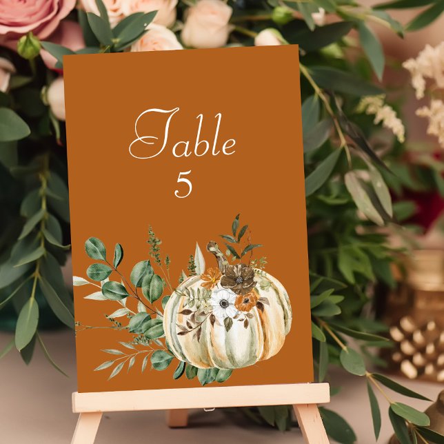 Seating Chart Fall Rustic Brown Floral Pumpkin Table Number (Creator Uploaded)