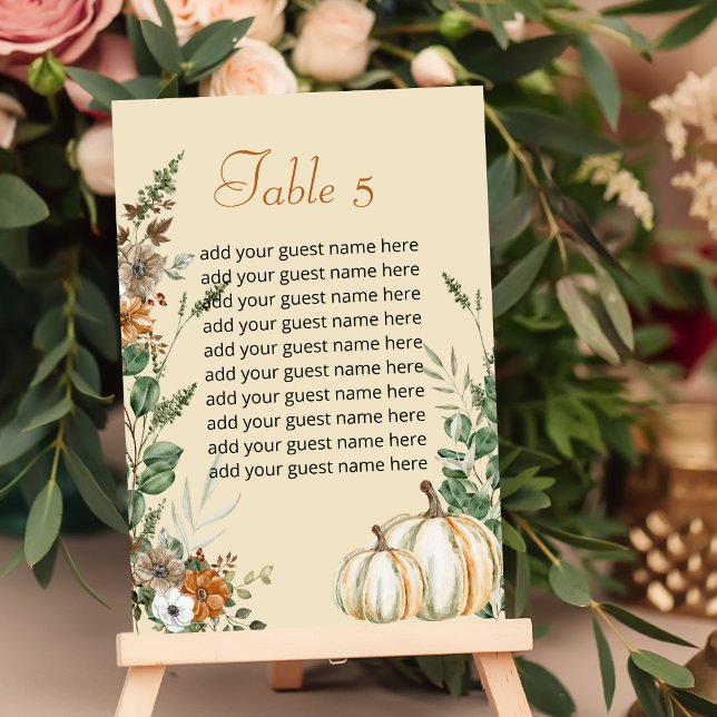 Seating Chart Fall Rustic Brown Floral Pumpkin Table Number (Creator Uploaded)