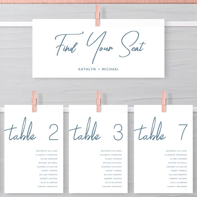 Seating Chart Header Modern Dusty Blue Script Card (Creator Uploaded)