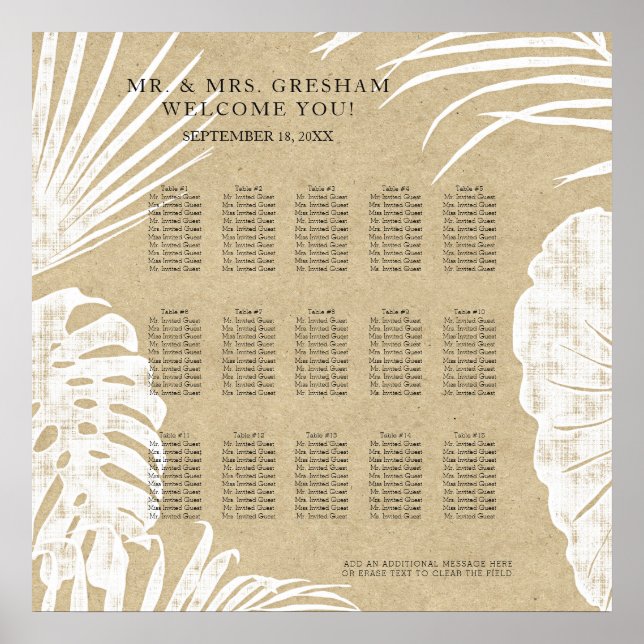 Seating Chart Modern Simple Kraft Tropical Leaf (Front)