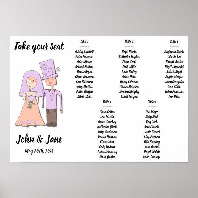 Seating Chart Poster - Bride and Groom Design (Front)