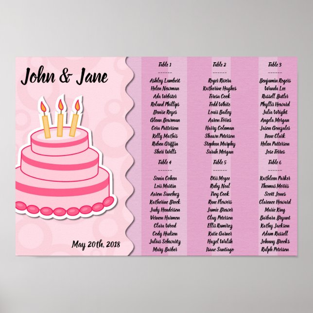 Seating Chart Poster - Cake Design (Front)