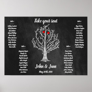 Seating Chart Poster - Tree and red hearts Design