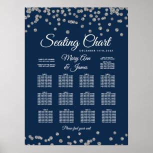 Seating Chart Silver Faux Glitter Confetti Navy