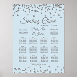 Seating Chart Silver Glitter Confetti Ice Blue