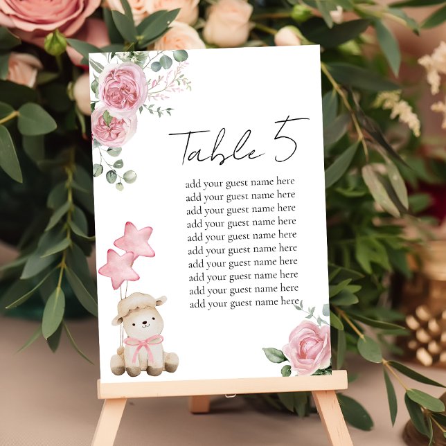Seating Chart Sweet Little Lamb Pink Rose Greenery Table Number (Creator Uploaded)