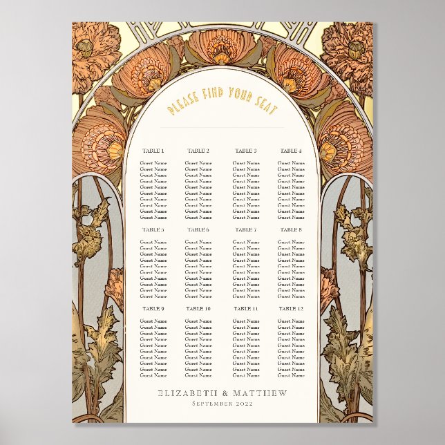 Seating Chart Vintage Wedding Art Nouveau (Front)