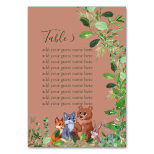 Seating Chart Woodland baby animal friends Table Number